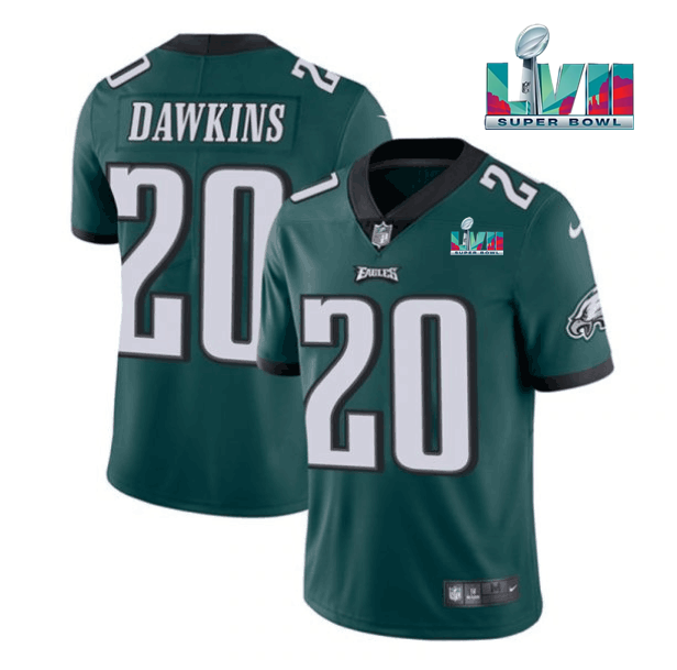 Youth Philadelphia Eagles #20 Brian Dawkins Green Super Bowl LVII Patch Vapor Untouchable Limited Stitched Football Jersey